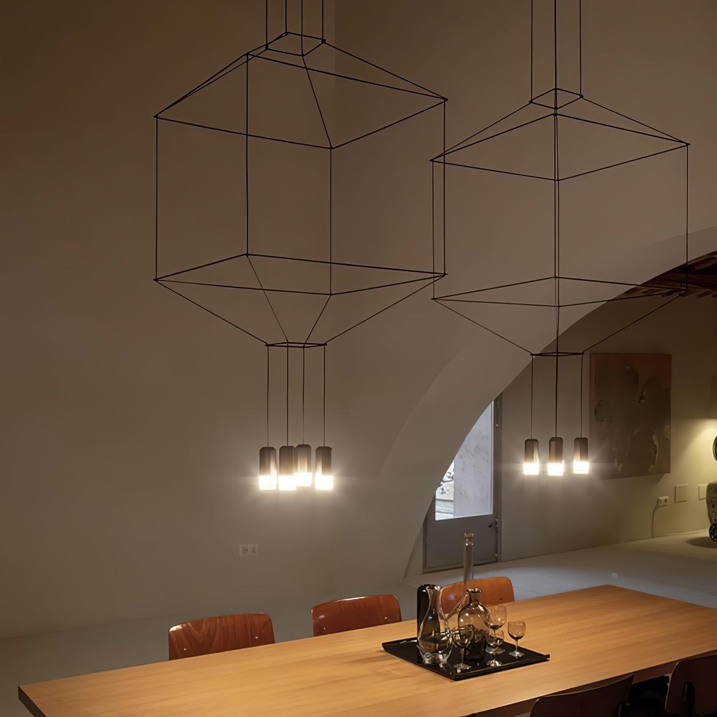 Hanglamp Minimalistisch met Geometrisch Draadframe en LED Spots