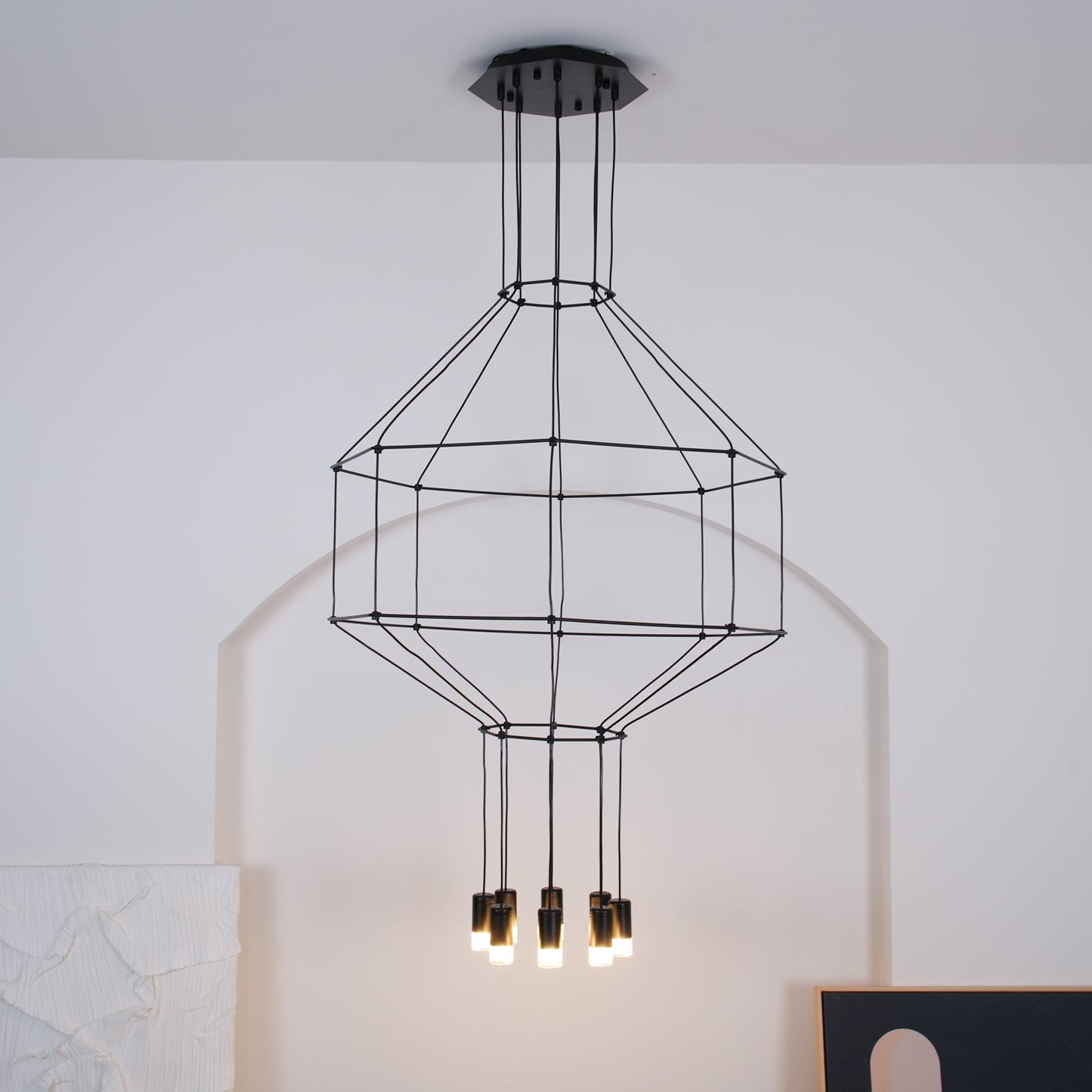 Hanglamp Minimalistisch met Geometrisch Draadframe en LED Spots
