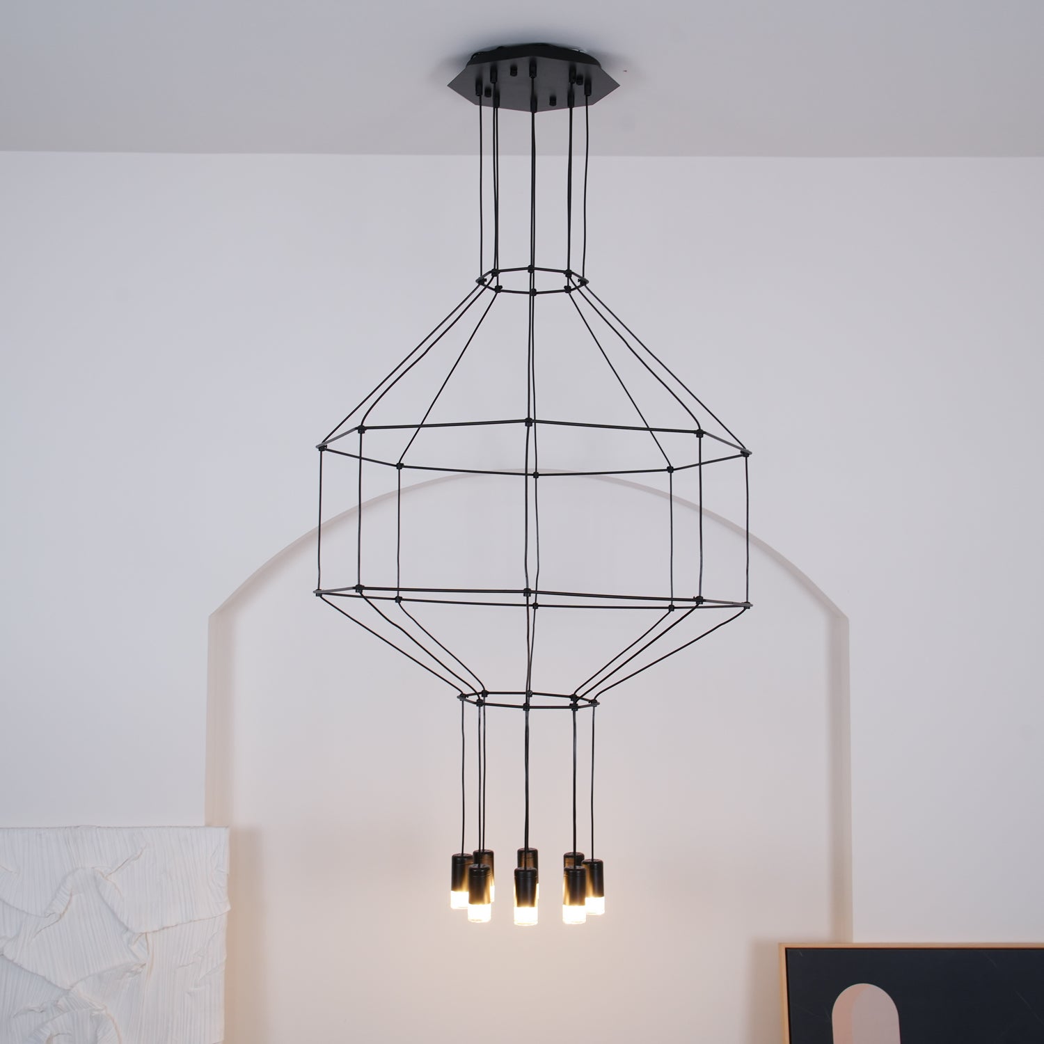 Hanglamp Minimalistisch met Geometrisch Draadframe en LED Spots