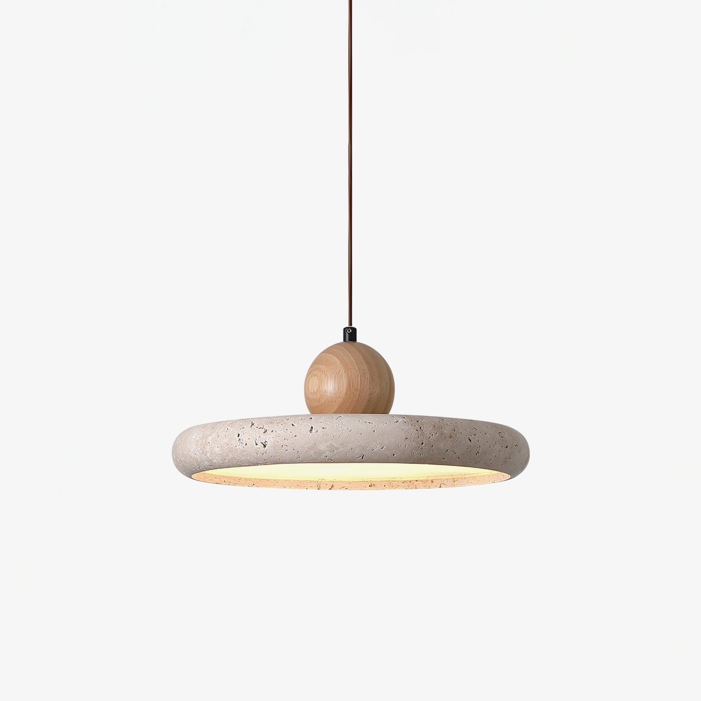 Hanglamp Minimalistisch met Ronde Travertijn Kap en Houten Accent