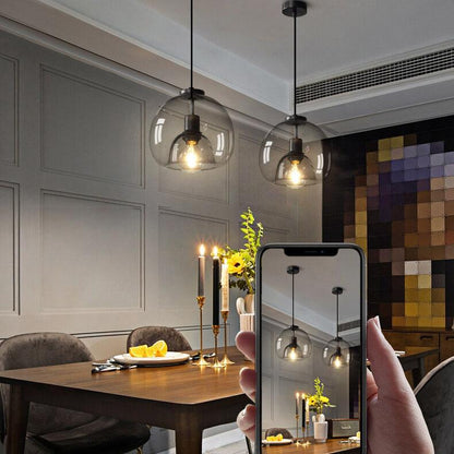 Hanglamp Minimalistisch met Rookglazen Koepelkap en Verstelbare Hoogte