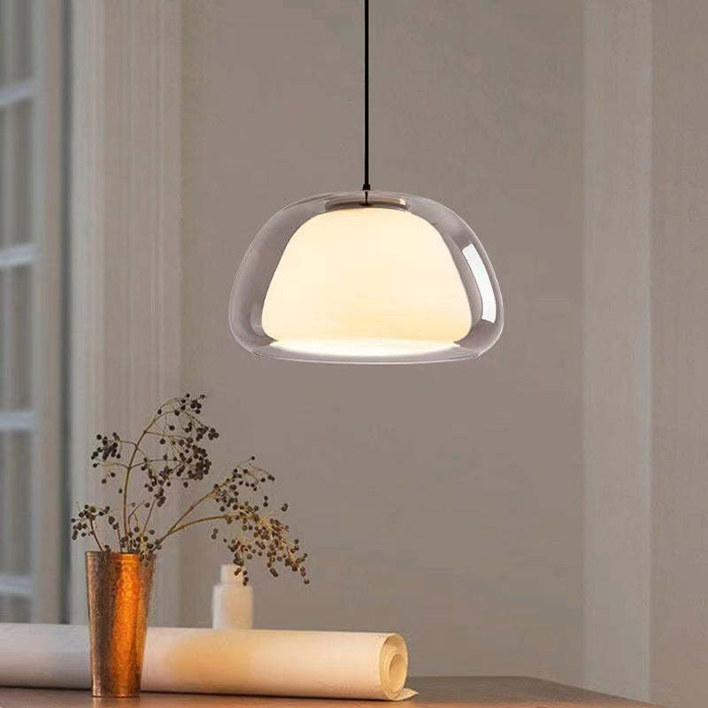 Hanglamp Modern met Dubbele Glazen Bol en Opaalwitte Binnenkap
