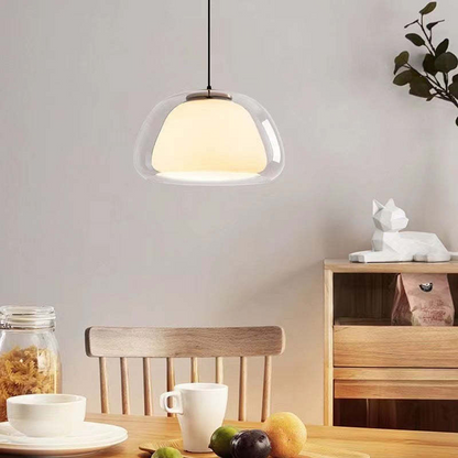 Hanglamp Modern met Dubbele Glazen Bol en Opaalwitte Binnenkap