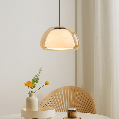 Hanglamp Modern met Dubbele Glazen Bol en Opaalwitte Binnenkap