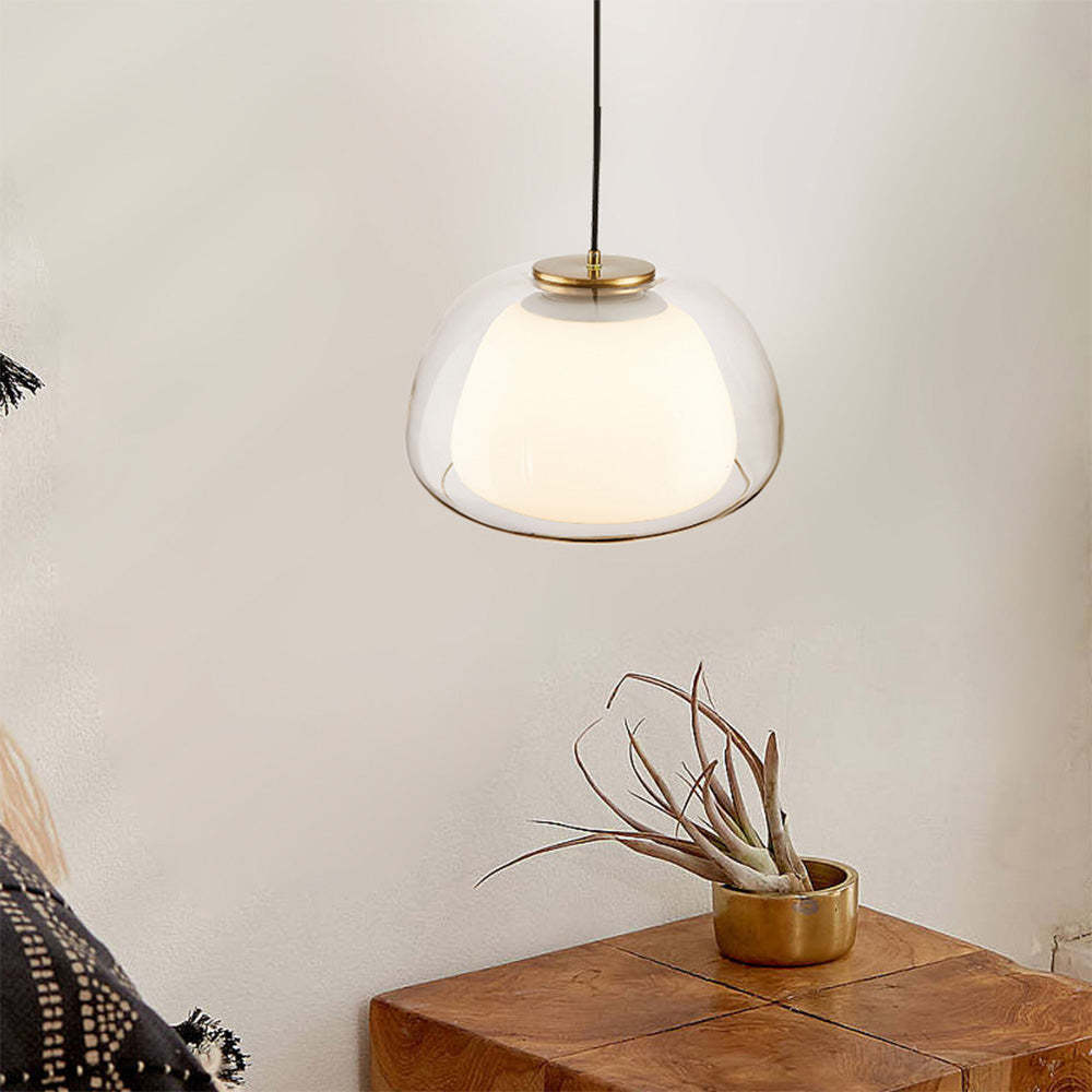 Hanglamp Modern met Dubbele Glazen Bol en Opaalwitte Binnenkap