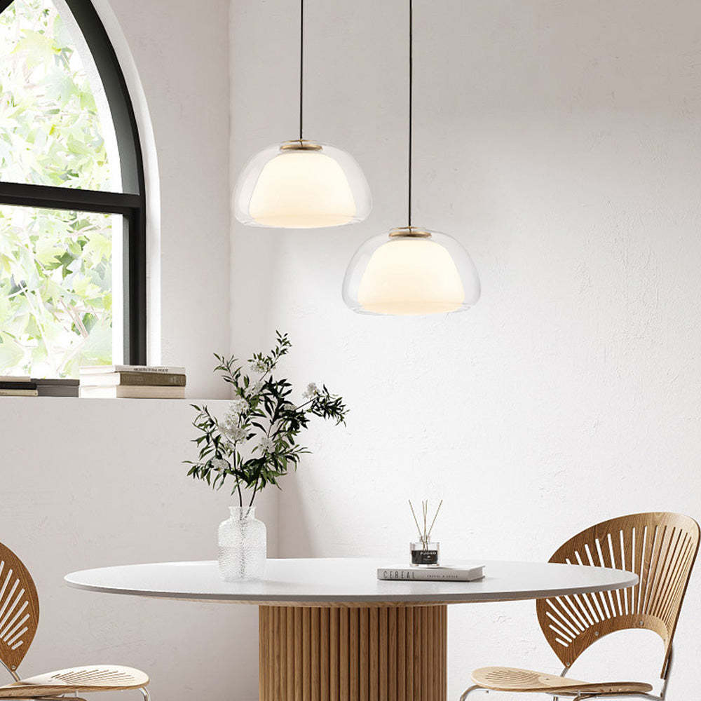 Hanglamp Modern met Dubbele Glazen Bol en Opaalwitte Binnenkap