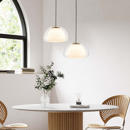 Hanglamp Modern met Dubbele Glazen Bol en Opaalwitte Binnenkap