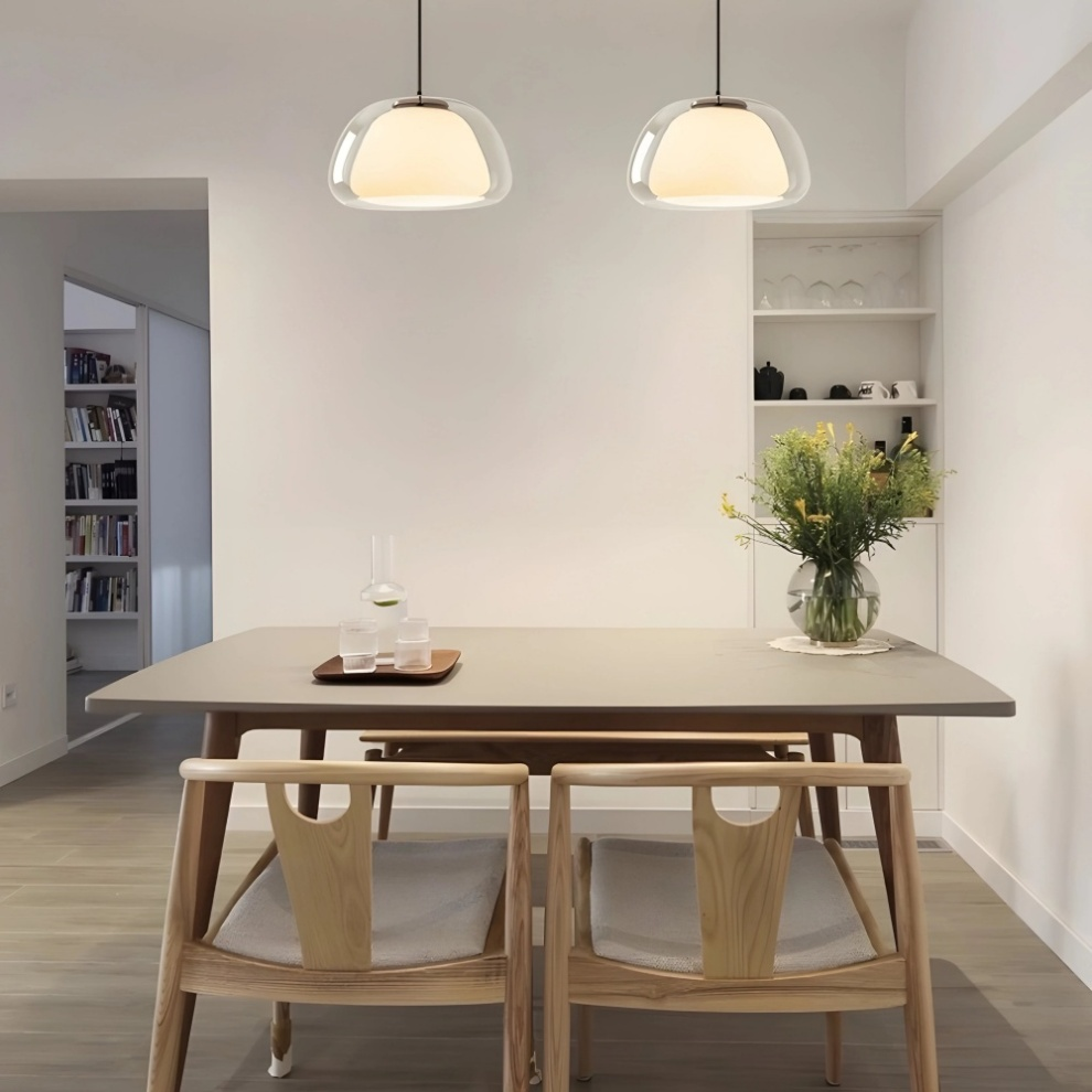 Hanglamp Modern met Dubbele Glazen Bol en Opaalwitte Binnenkap
