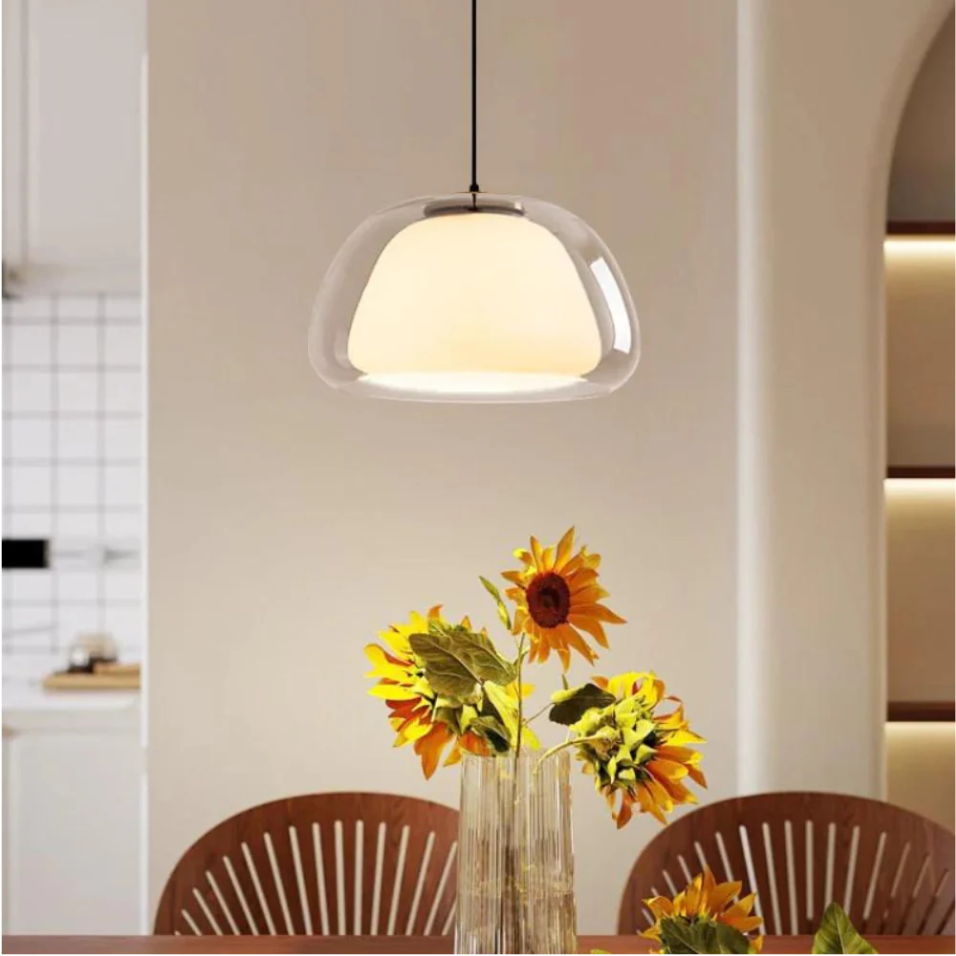 Hanglamp Modern met Dubbele Glazen Kap en Verstelbare Hoogte