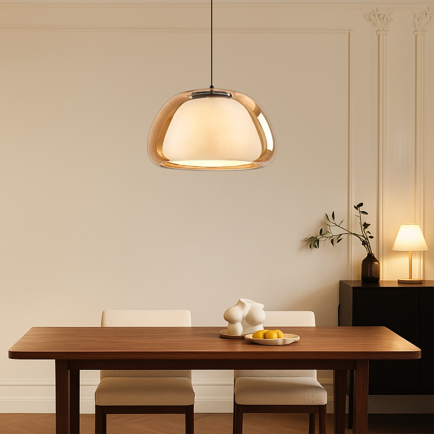 Hanglamp Modern met Dubbele Glazen Kap en Verstelbare Hoogte