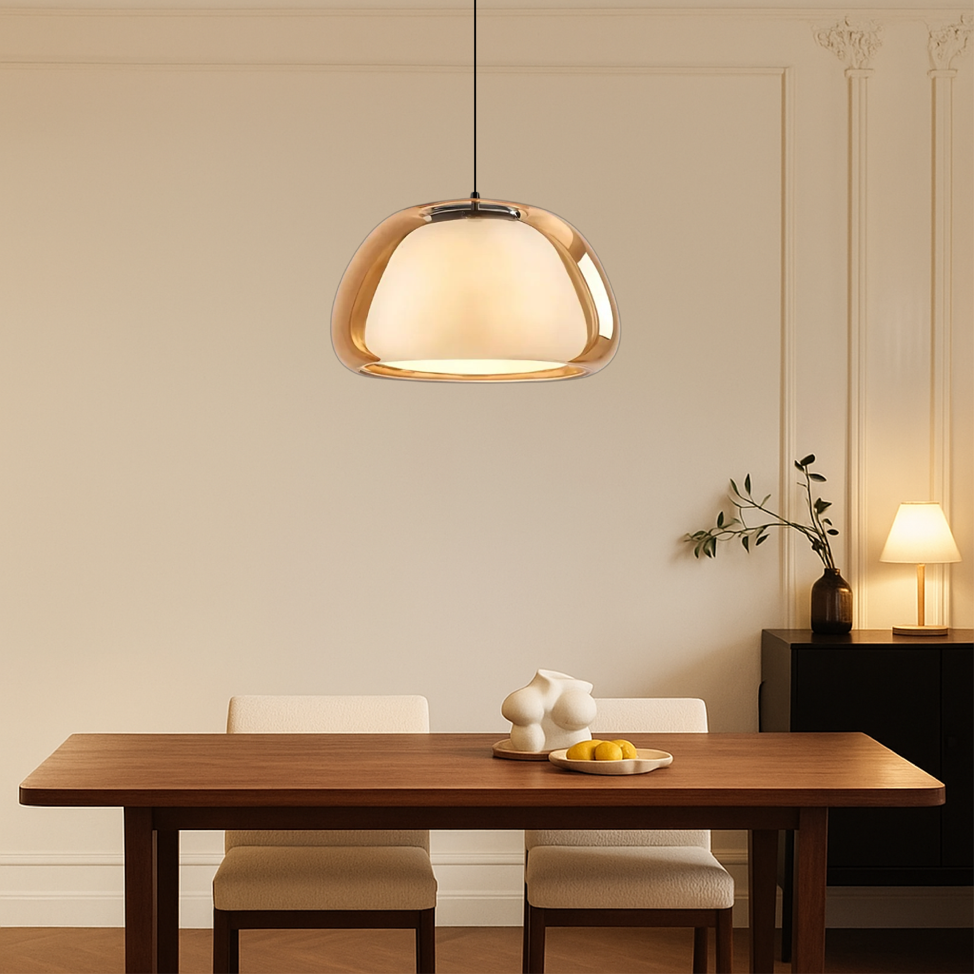 Hanglamp Modern met Dubbele Glazen Kap en Verstelbare Hoogte