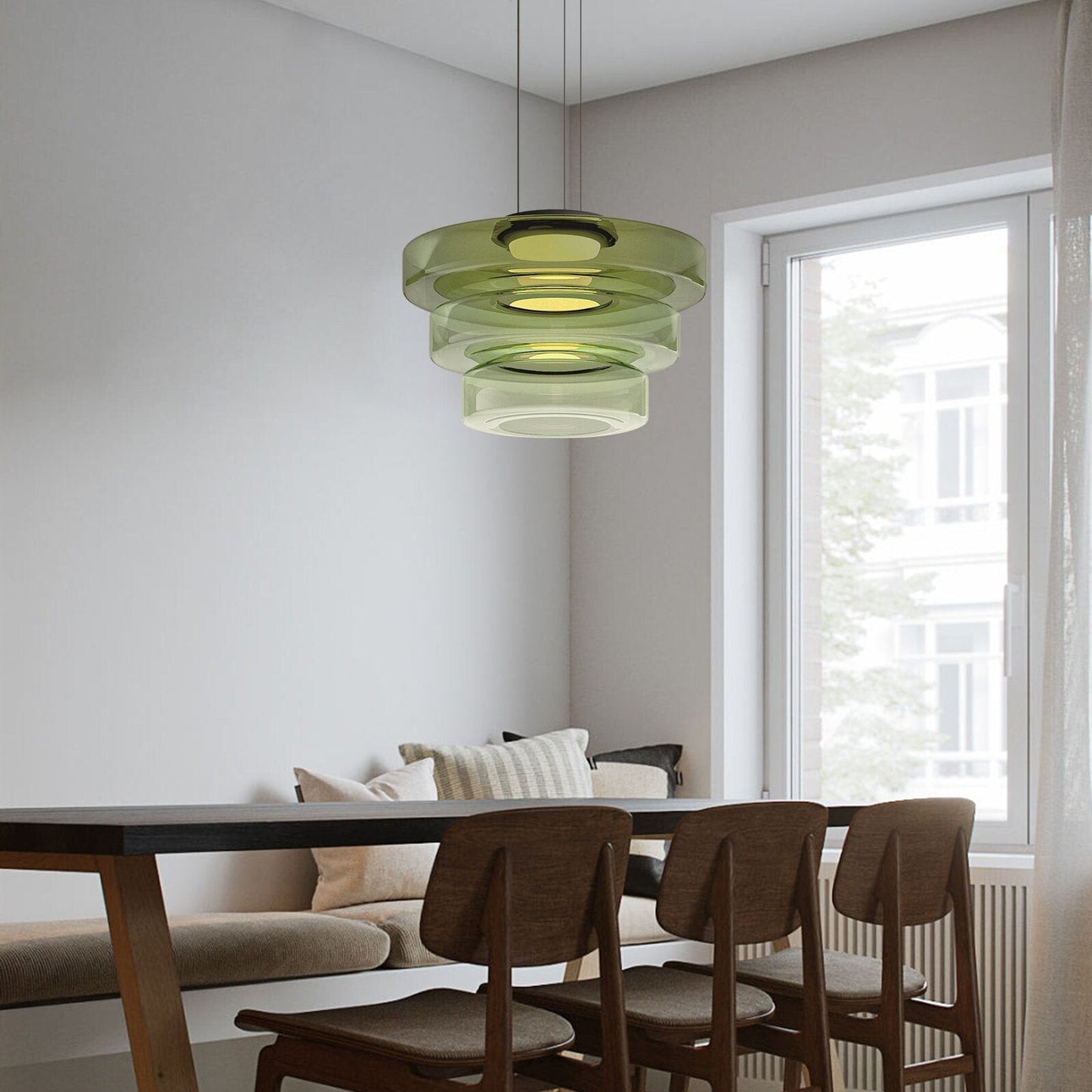 Hanglamp Modern met Gelaagde Glazen Kap en Verstelbare Hoogte
