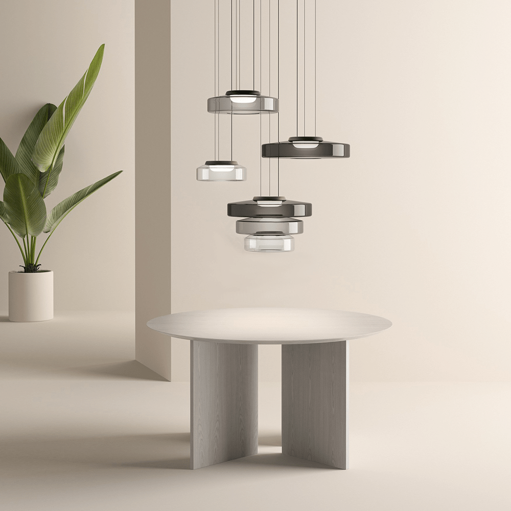 Hanglamp Modern met Gelaagde Glazen Kap en Verstelbare Hoogte