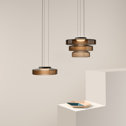 Hanglamp Modern met Gelaagde Glazen Kap en Verstelbare Hoogte