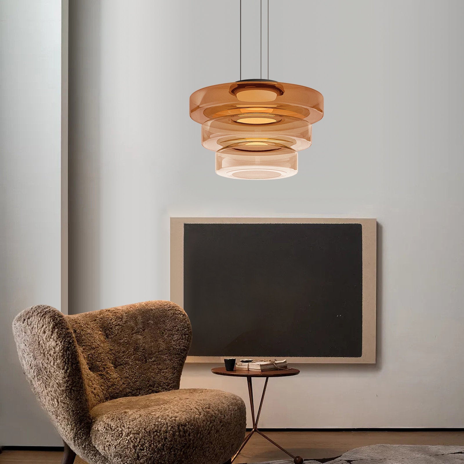 Hanglamp Modern met Gelaagde Glazen Kap en Verstelbare Hoogte