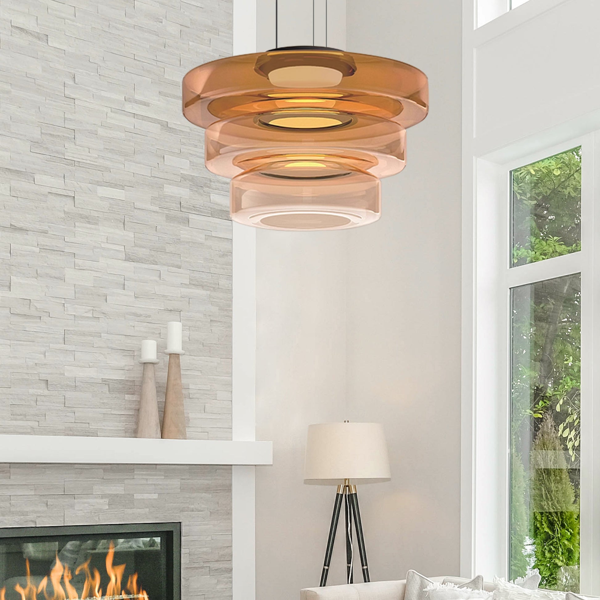 Hanglamp Modern met Gelaagde Glazen Kap en Verstelbare Hoogte