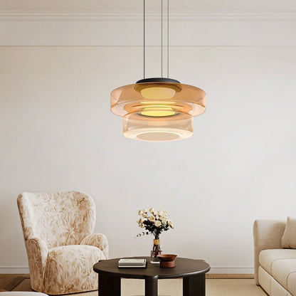 Hanglamp Modern met Gelaagde Glazen Kap en Verstelbare Hoogte