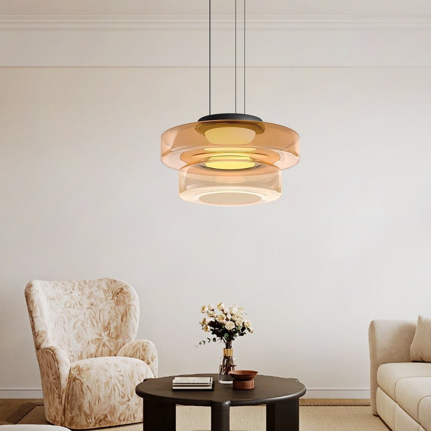 Hanglamp Modern met Gelaagde Glazen Kap en Verstelbare Hoogte