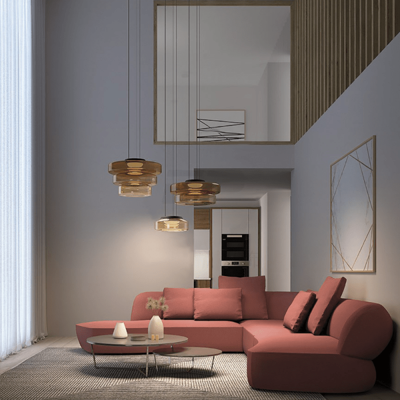 Hanglamp Modern met Gelaagde Glazen Kap en Verstelbare Hoogte