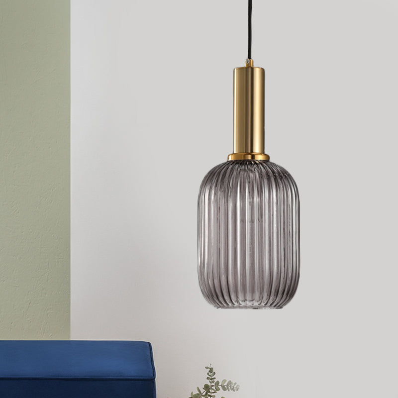 Hanglamp Modern met Geribbelde Glazen Kap in Rond of Langwerpig Model