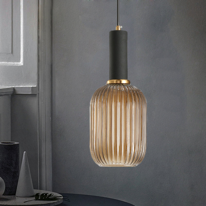 Hanglamp Modern met Geribbelde Glazen Kap in Rond of Langwerpig Model