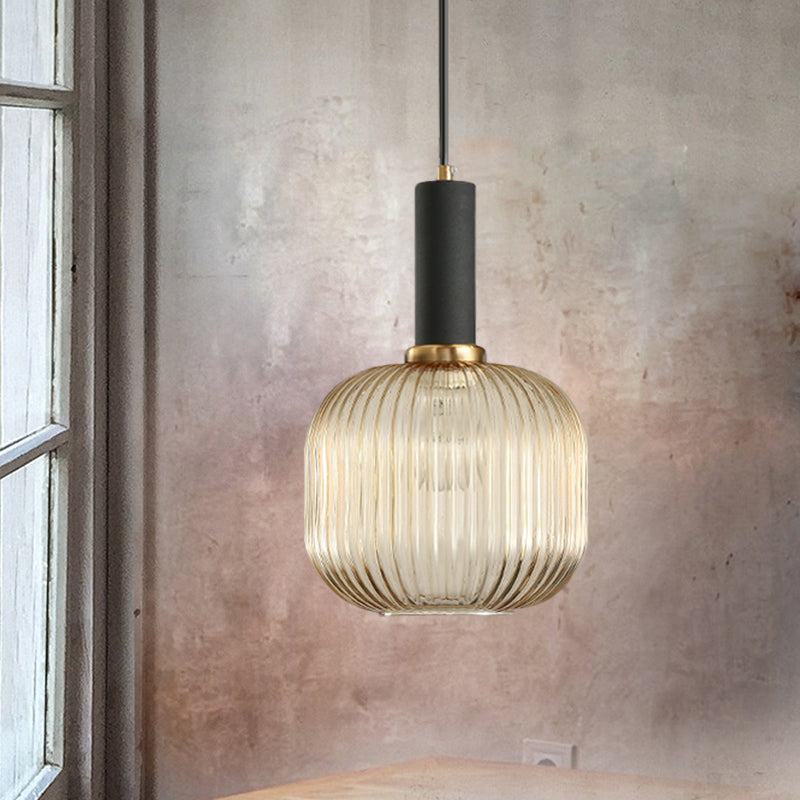 Hanglamp Modern met Geribbelde Glazen Kap in Rond of Langwerpig Model