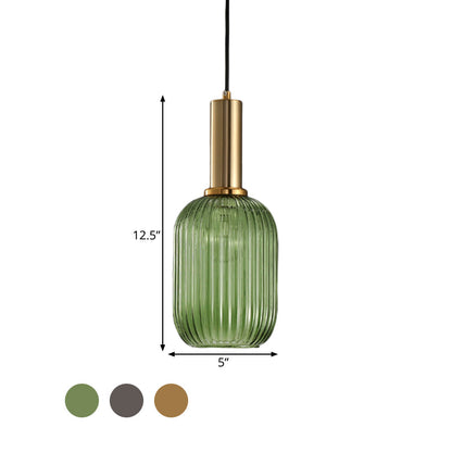 Hanglamp Modern met Geribbelde Glazen Kap in Rond of Langwerpig Model