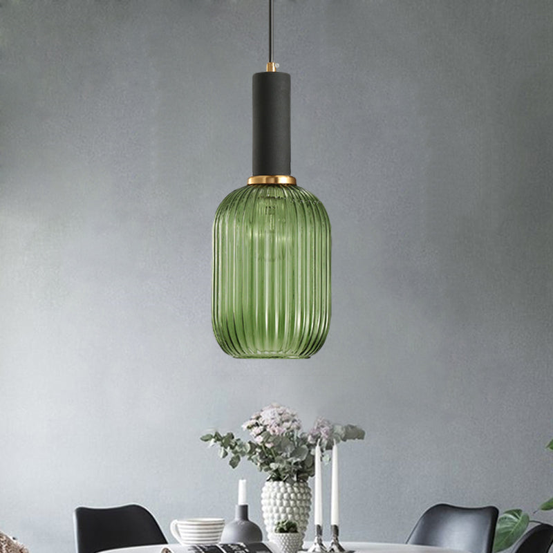 Hanglamp Modern met Geribbelde Glazen Kap in Rond of Langwerpig Model