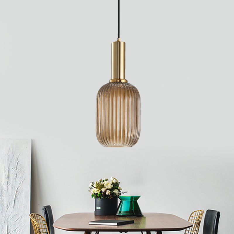Hanglamp Modern met Geribbelde Glazen Kap in Rond of Langwerpig Model