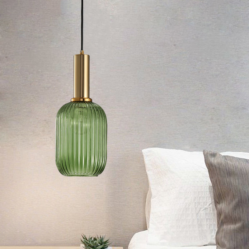 Hanglamp Modern met Geribbelde Glazen Kap in Rond of Langwerpig Model