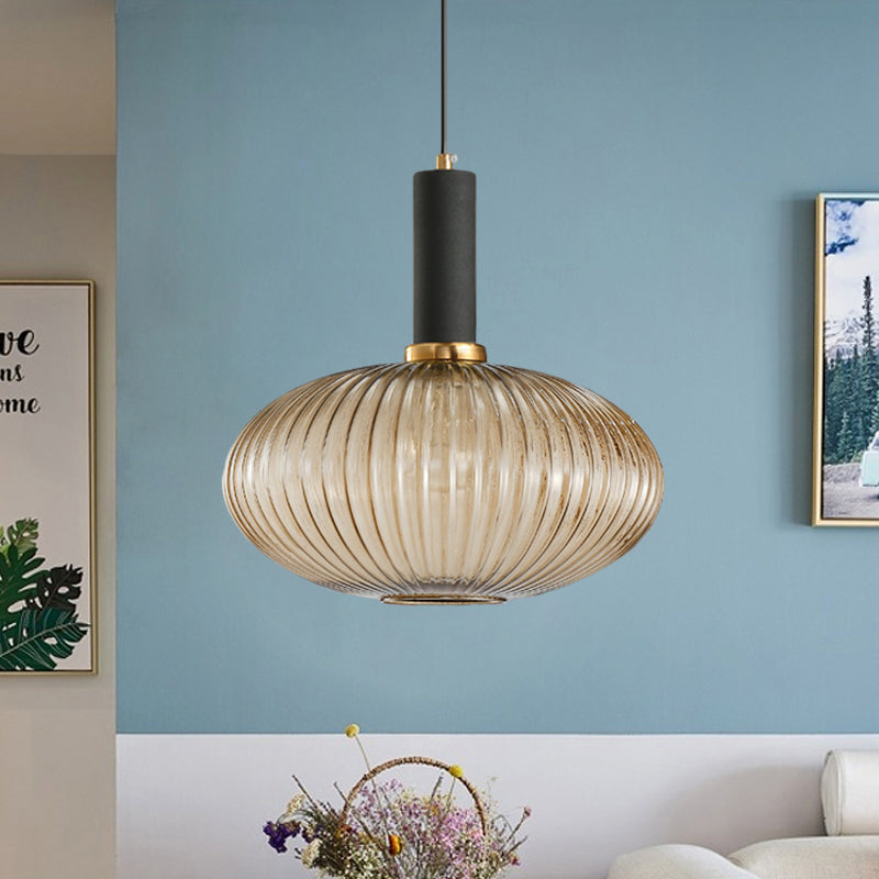 Hanglamp Modern met Geribbelde Glazen Kap in Rond of Langwerpig Model