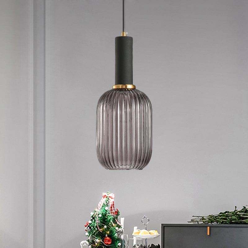 Hanglamp Modern met Geribbelde Glazen Kap in Rond of Langwerpig Model