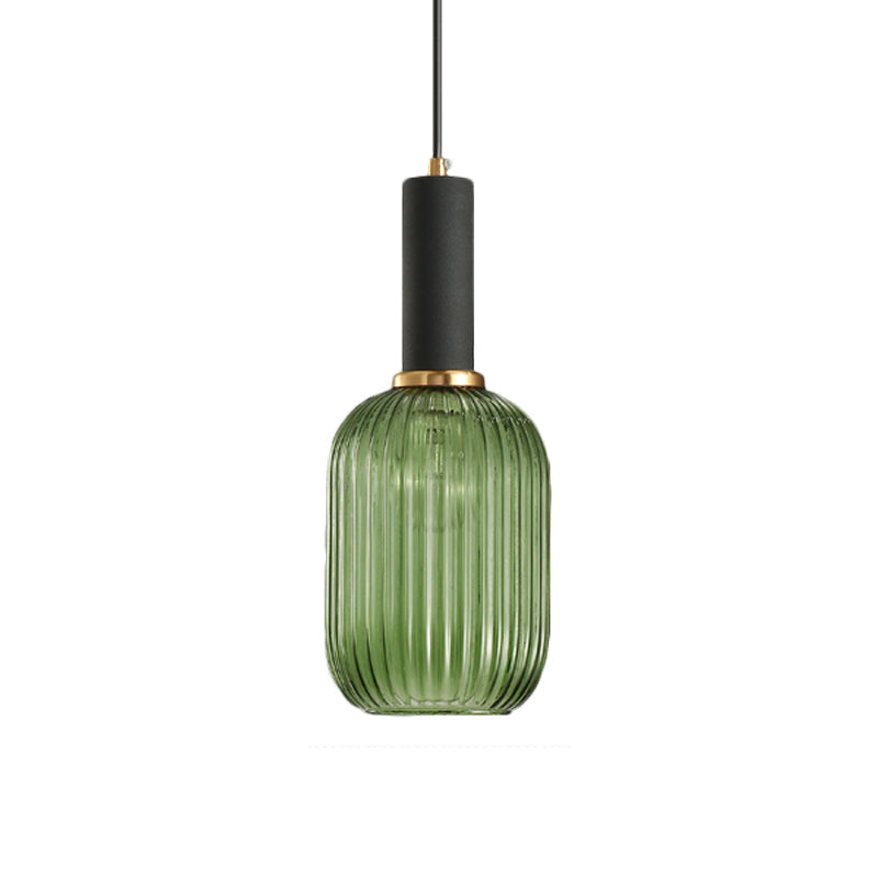 Hanglamp Modern met Geribbelde Glazen Kap in Rond of Langwerpig Model