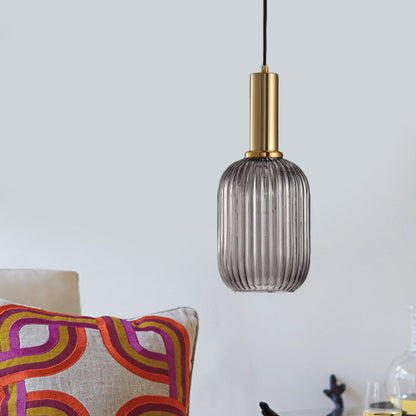 Hanglamp Modern met Geribbelde Glazen Kap in Rond of Langwerpig Model