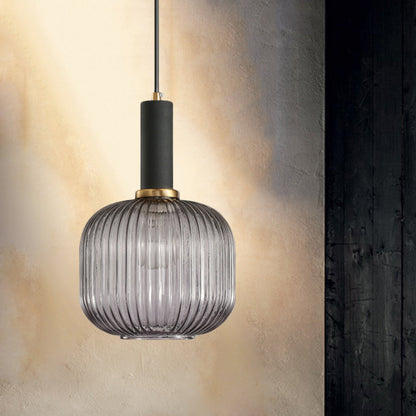Hanglamp Modern met Geribbelde Glazen Kap in Rond of Langwerpig Model