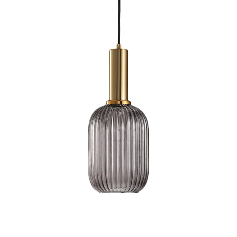 Hanglamp Modern met Geribbelde Glazen Kap in Rond of Langwerpig Model