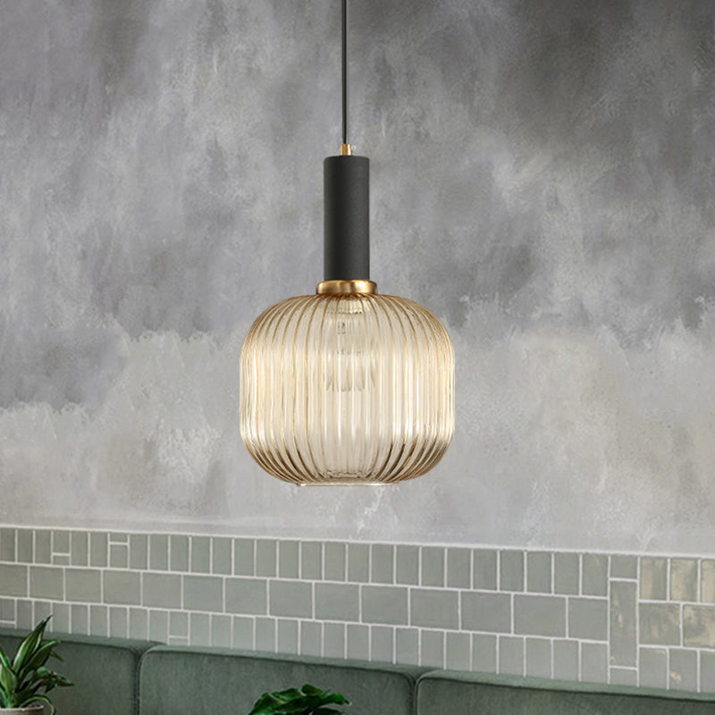 Hanglamp Modern met Geribbelde Glazen Kap in Rond of Langwerpig Model