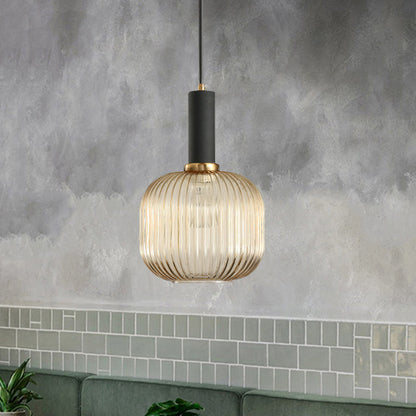 Hanglamp Modern met Geribbelde Glazen Kap in Rond of Langwerpig Model