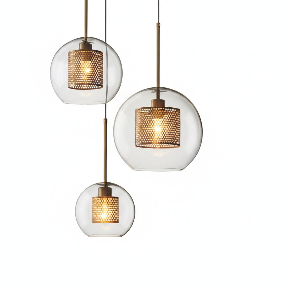 Hanglamp Modern met Glazen Bol en Geperforeerde Metalen Kap