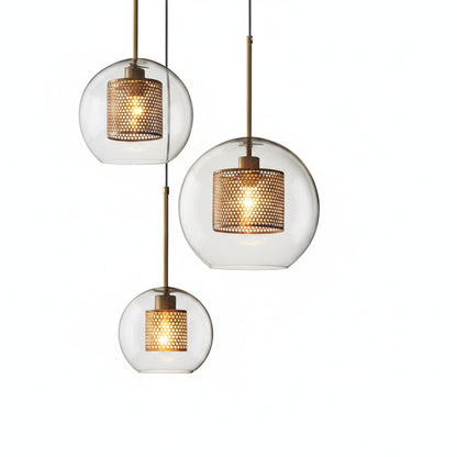Hanglamp Modern met Glazen Bol en Geperforeerde Metalen Kap
