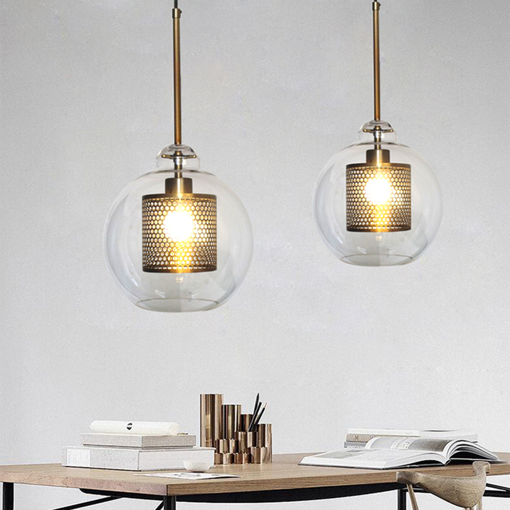 Hanglamp Modern met Glazen Bol en Geperforeerde Metalen Kap