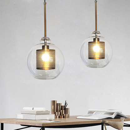 Hanglamp Modern met Glazen Bol en Geperforeerde Metalen Kap