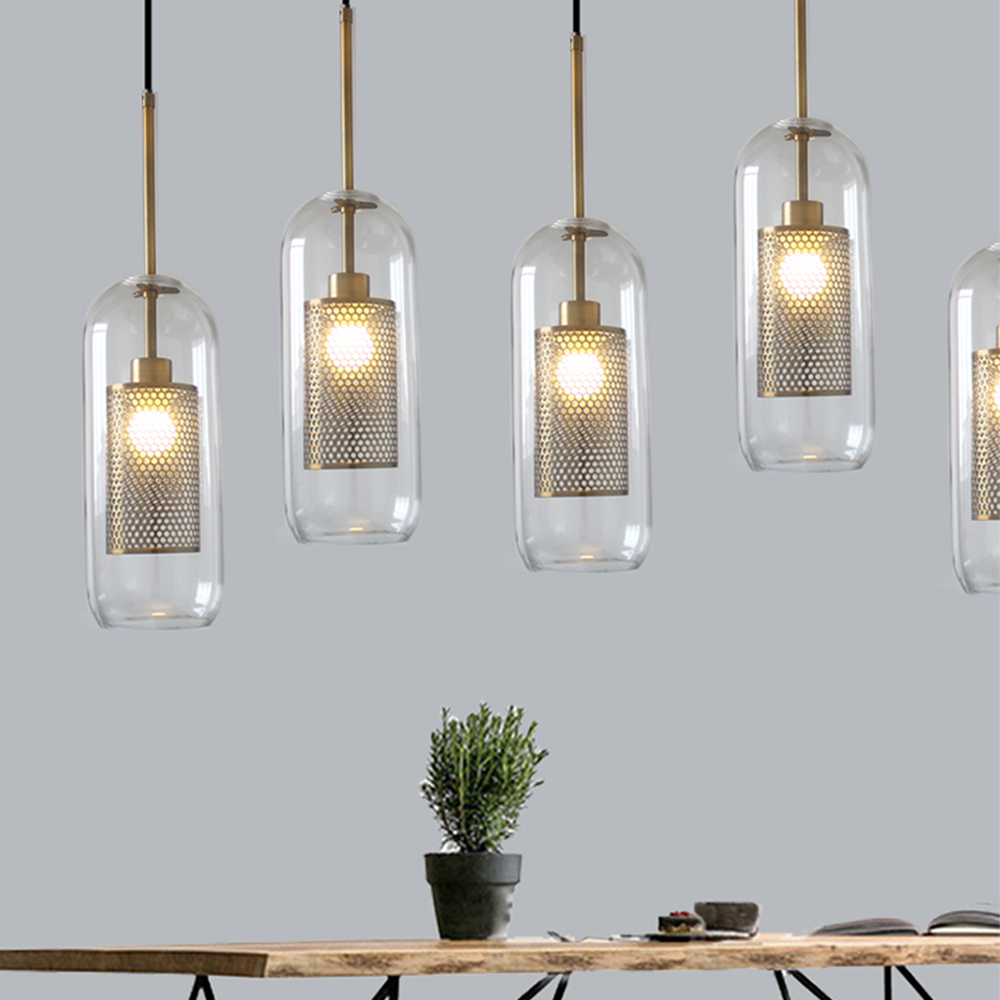 Hanglamp Modern met Glazen Bol en Geperforeerde Metalen Kap