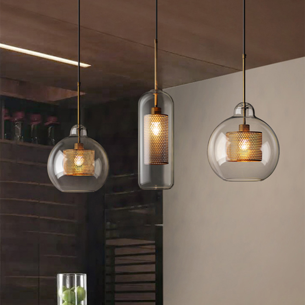 Hanglamp Modern met Glazen Bol en Geperforeerde Metalen Kap