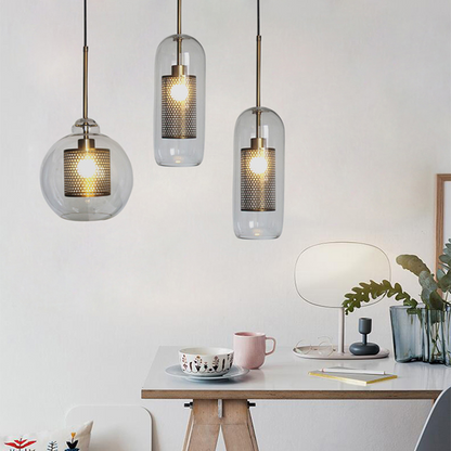 Hanglamp Modern met Glazen Bol en Geperforeerde Metalen Kap