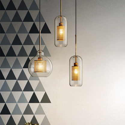 Hanglamp Modern met Glazen Bol en Geperforeerde Metalen Kap