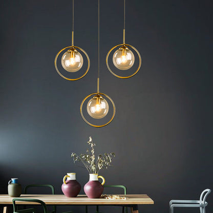 Hanglamp Modern met Glazen Bol en Gouden Metalen Ring