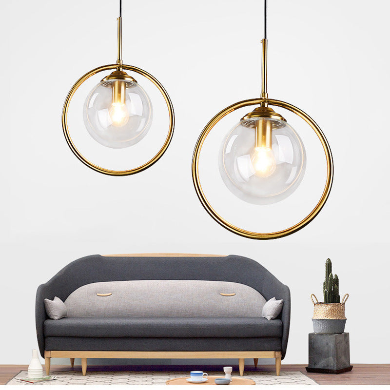 Hanglamp Modern met Glazen Bol en Gouden Metalen Ring