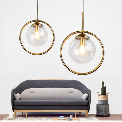 Hanglamp Modern met Glazen Bol en Gouden Metalen Ring
