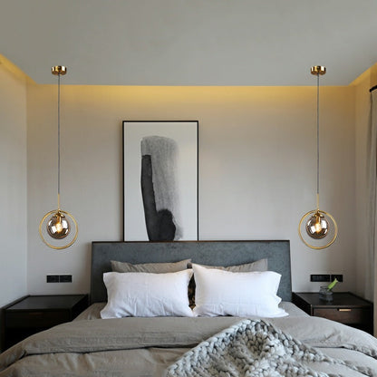 Hanglamp Modern met Glazen Bol en Gouden Metalen Ring